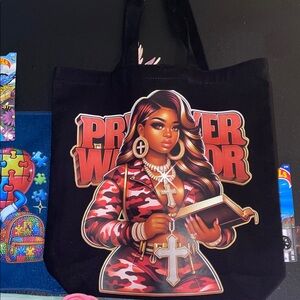 Black Tote Bag with Warrior Design